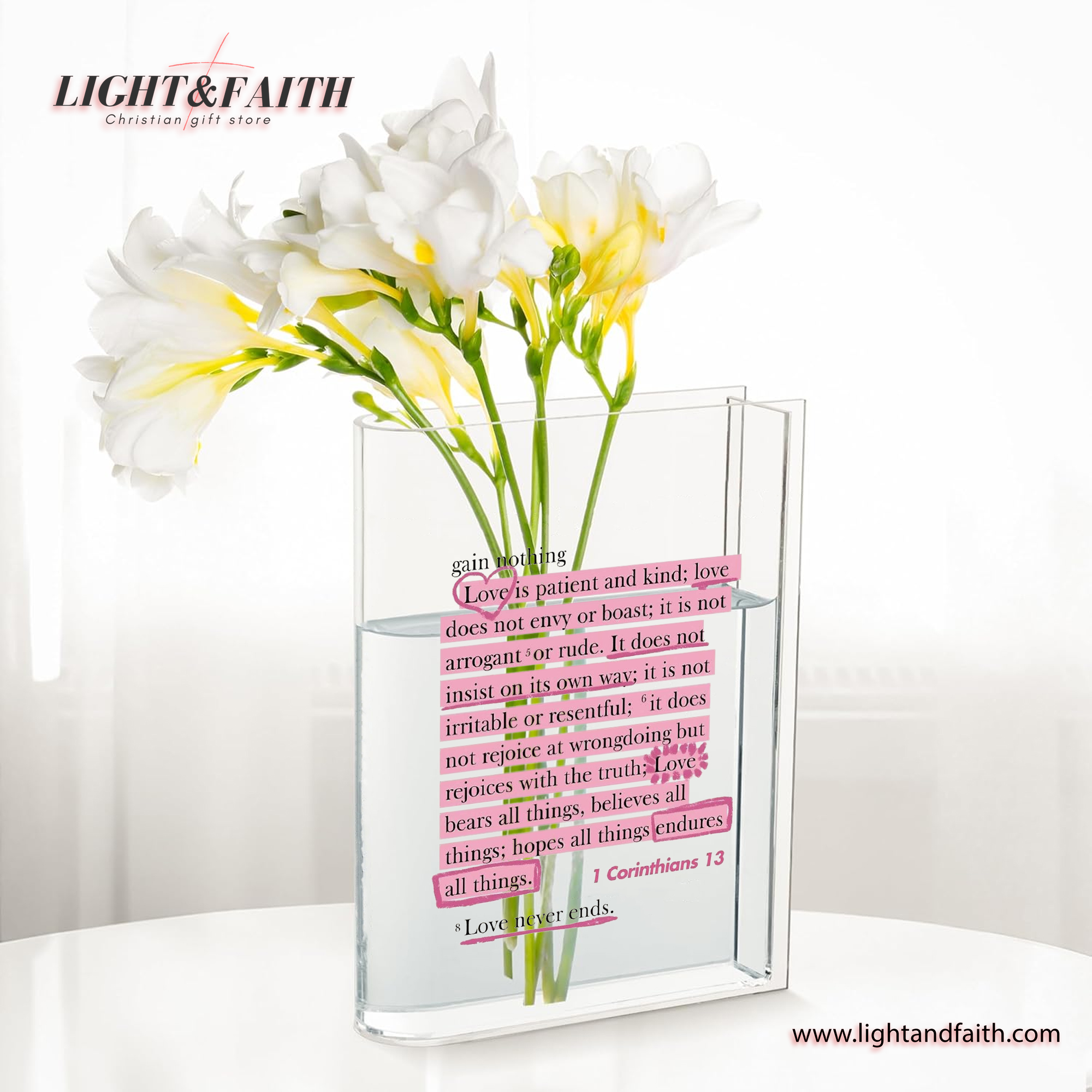 Jesus Quote Book Vase, Love Never Ends Book Vase, Christian Book Vase, Faith Book Vase, Bible Verse Book Shaped Flower Vase